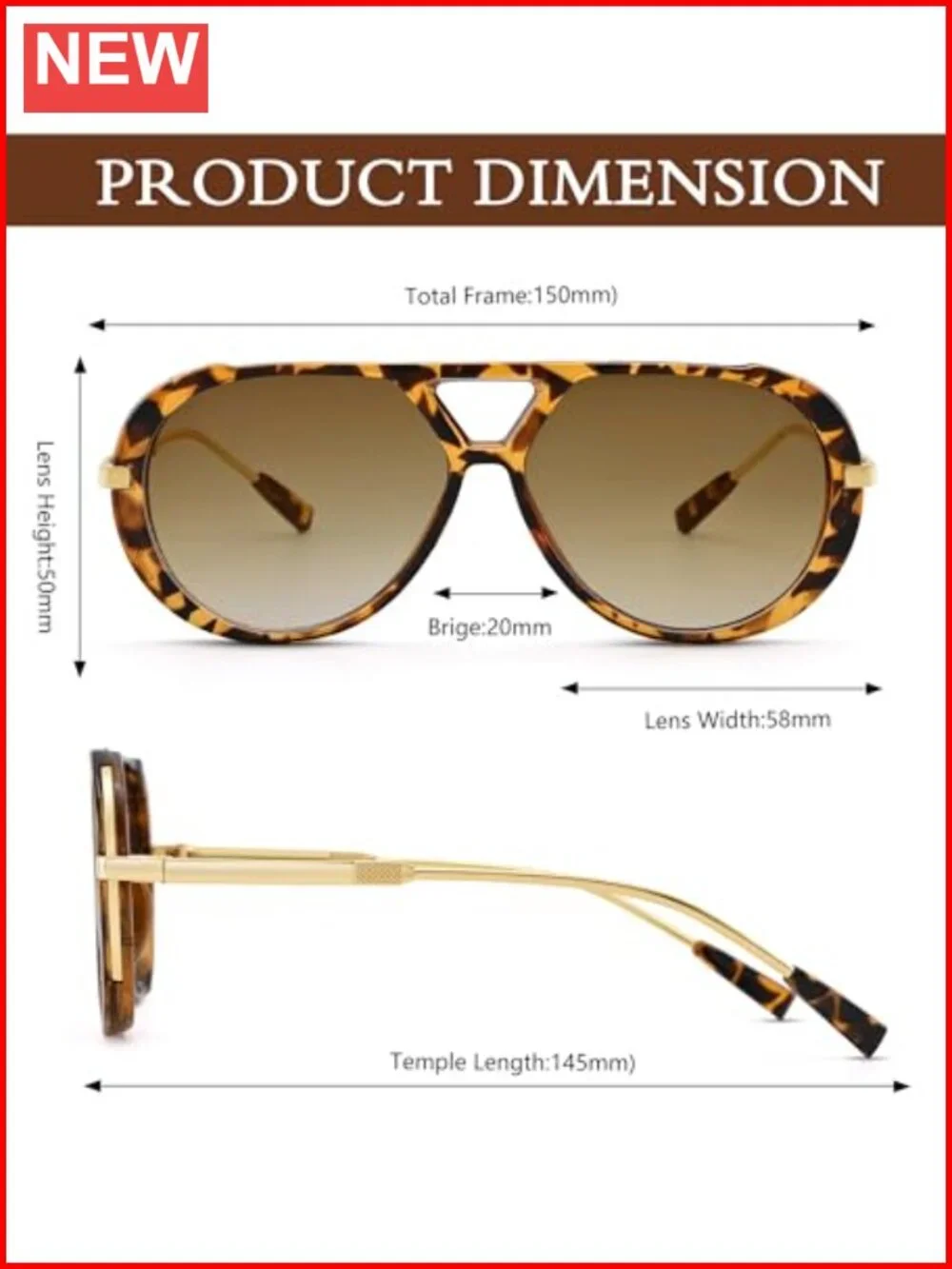 Oversized Metal Aviator Sunglasses with UV Protection